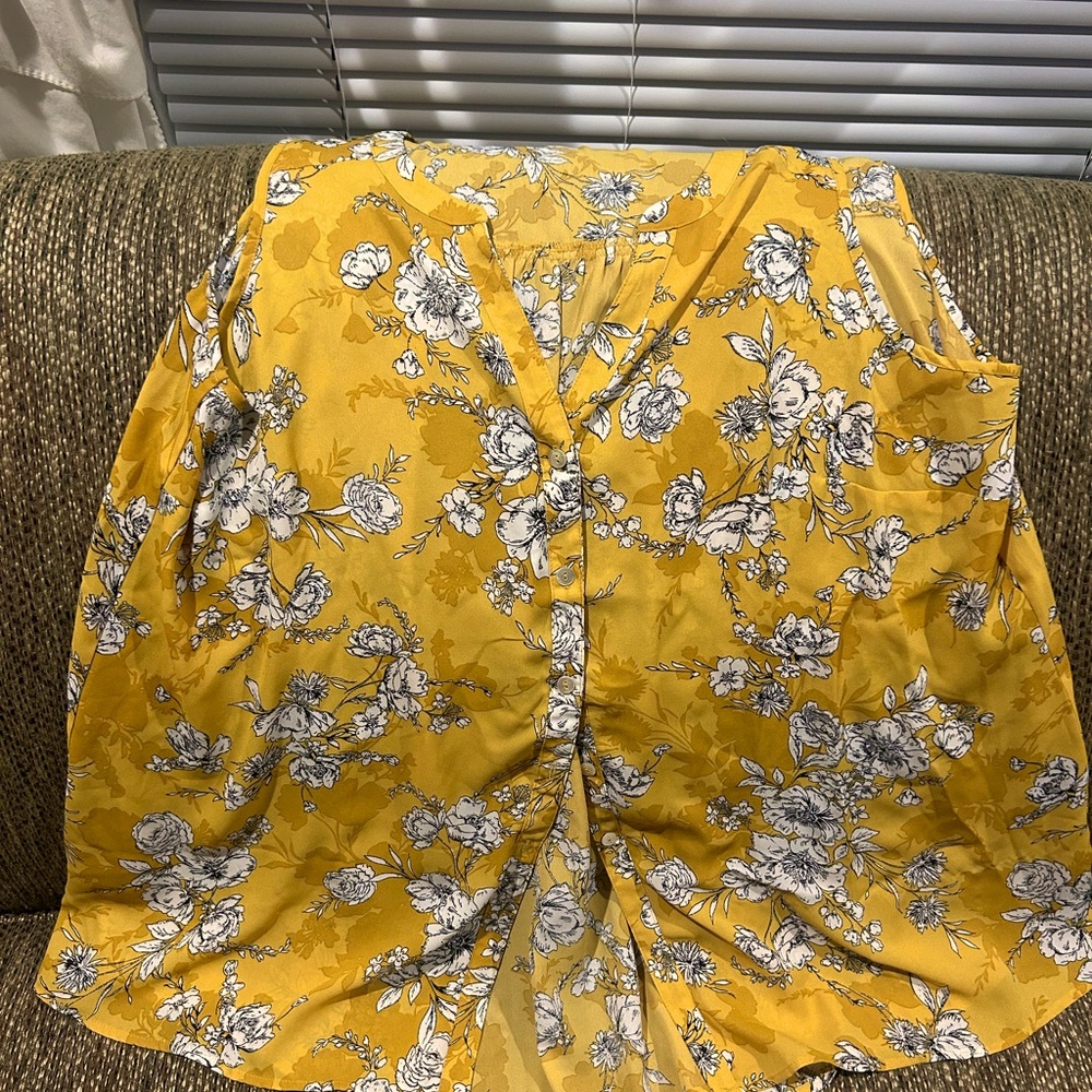 Floral Yellow Button-Up Blouse